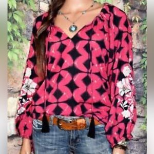 SUNDANCE HYACINTH Batik Embroidered Navy Pink Tie Dye Tassel Peas…